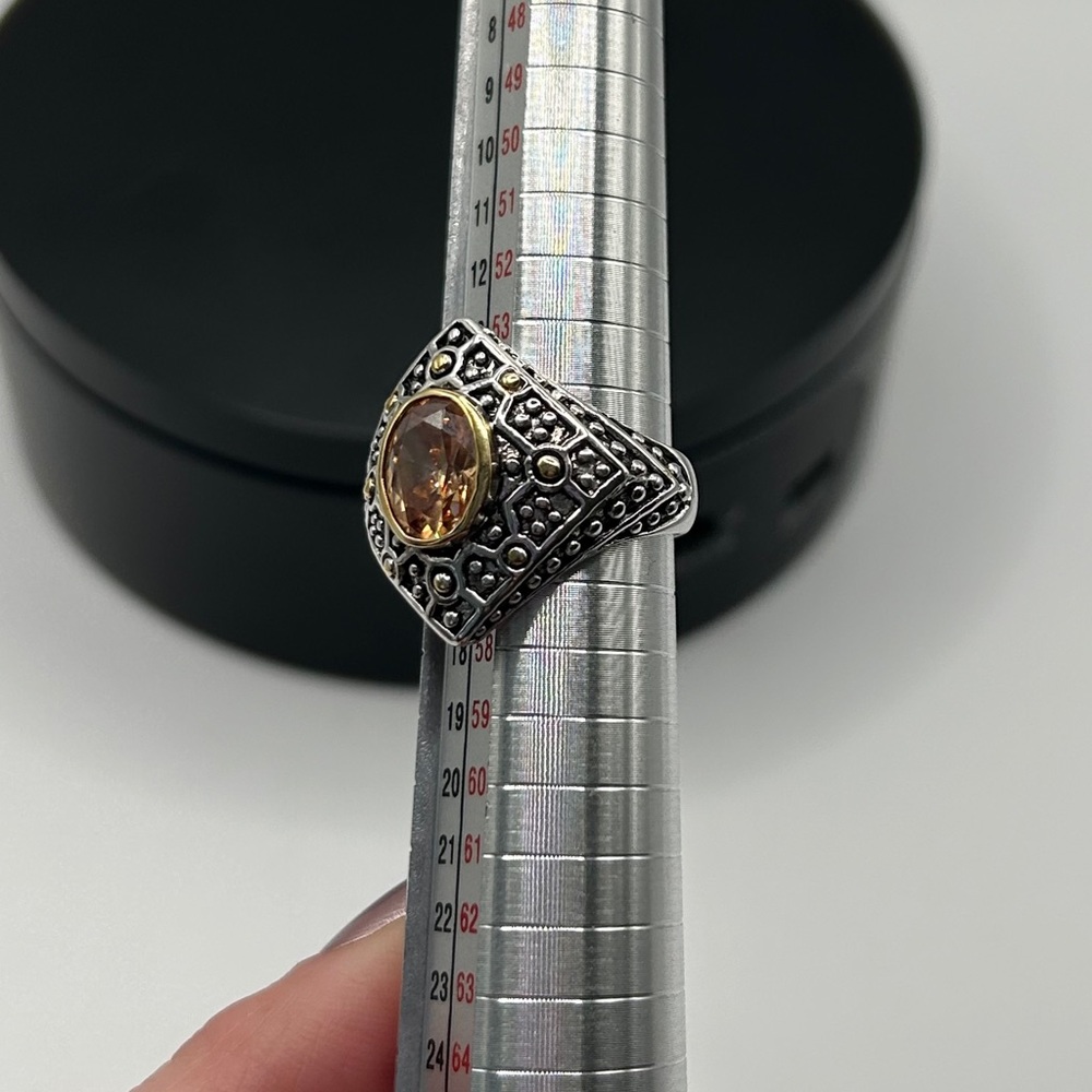 Dazzling 18KGE Two Tone Amber CZ Stone Size 7.5 Ring - Picture 12 of 14